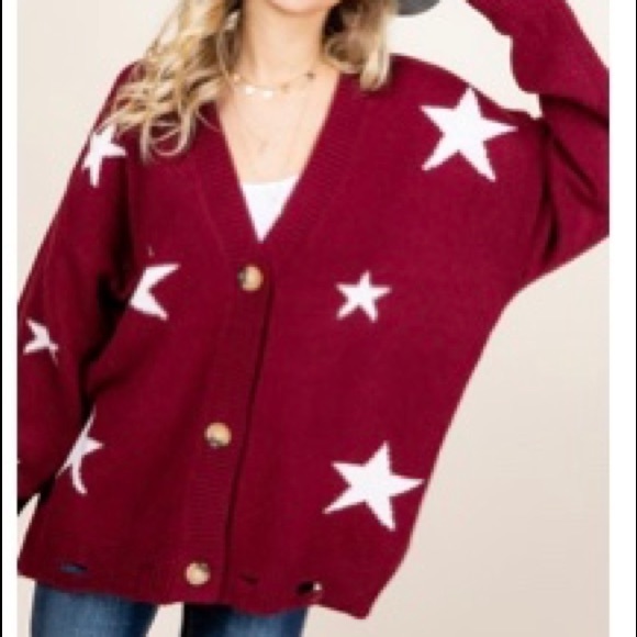 Oversized Navy Blue Cardigan with Stars - Picture 5 of 5